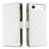 Diamond Lattice Zipper Wallet Leather Flip Phone Case, For iPhone 17 Pro Max, For iPhone 17 Pro, For iPhone 17, For iPhone Air, For iPhone 16 Pro Max, For iPhone 16 Pro, For iPhone 16 Plus, For iPhone 16