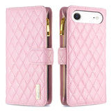 Diamond Lattice Zipper Wallet Leather Flip Phone Case, For iPhone 17 Pro Max, For iPhone 17 Pro, For iPhone 17, For iPhone Air, For iPhone 16 Pro Max, For iPhone 16 Pro, For iPhone 16 Plus, For iPhone 16