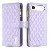 Diamond Lattice Zipper Wallet Leather Flip Phone Case, For iPhone 17 Pro Max, For iPhone 17 Pro, For iPhone 17, For iPhone Air, For iPhone 16 Pro Max, For iPhone 16 Pro, For iPhone 16 Plus, For iPhone 16