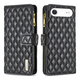 Diamond Lattice Zipper Wallet Leather Flip Phone Case, For iPhone 17 Pro Max, For iPhone 17 Pro, For iPhone 17, For iPhone Air, For iPhone 16 Pro Max, For iPhone 16 Pro, For iPhone 16 Plus, For iPhone 16