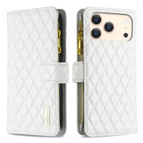 Diamond Lattice Zipper Wallet Leather Flip Phone Case, For iPhone 18 Pro/17 Pro, For iPhone 18 Pro Max/17 Pro Max, For iPhone 17, For iPhone 17 Air, For iPhone 16 Pro Max, For iPhone 16 Pro, For iPhone 16 Plus, For iPhone 16