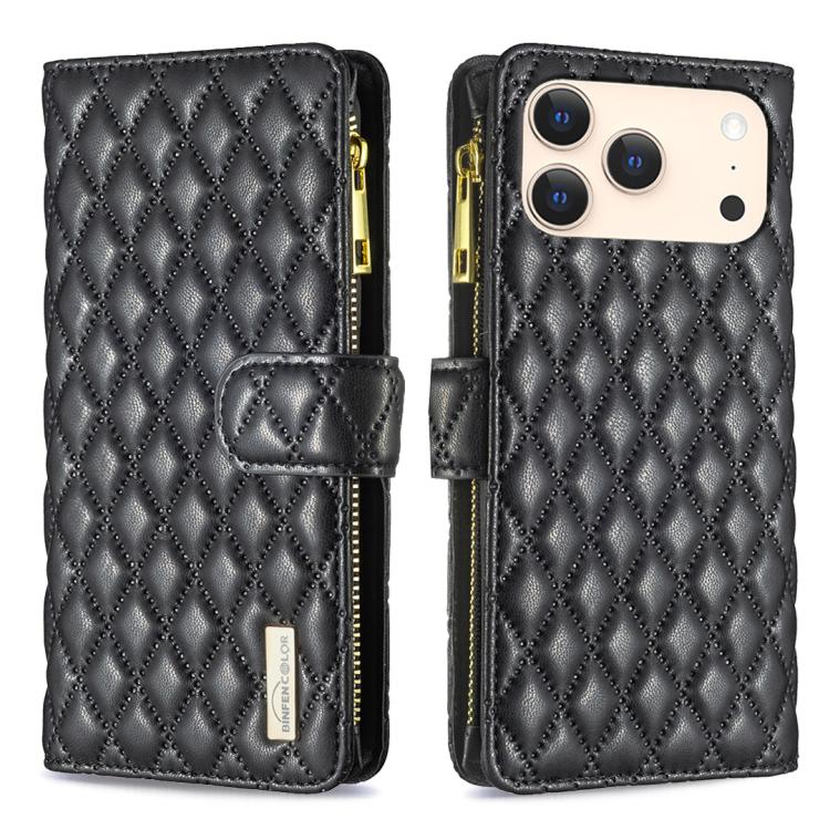 Diamond Lattice Zipper Wallet Leather Flip Phone Case, For iPhone 17 Pro Max, For iPhone 17 Pro, For iPhone 17, For iPhone Air, For iPhone 16 Pro Max, For iPhone 16 Pro, For iPhone 16 Plus, For iPhone 16