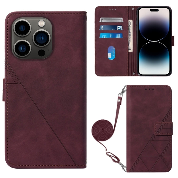 Crossbody 3D Embossed Flip Leather Phone Case, For iPhone 16, For iPhone 15 Pro Max, For iPhone 15 Pro, For iPhone 15 Plus, For iPhone 15, For iPod Touch 7 / 6 / 5