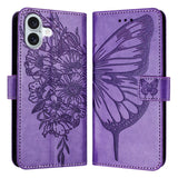 Embossed Butterfly Leather Phone Case, For iPhone 16 Pro, For iPhone 16 Plus, For iPhone 16, For iPhone 15 Pro Max, For iPhone 15 Pro, For iPhone 15 Plus
