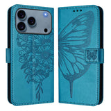 Embossed Butterfly Leather Phone Case, For iPhone 17e / 16e, For iPhone 17 Pro Max, For iPhone 17 Pro, For iPhone 17, For iPhone Air, For iPhone 16 Pro Max