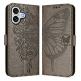 Embossed Butterfly Leather Phone Case, For iPhone 17e / 16e, For iPhone 17 Pro Max, For iPhone 17 Pro, For iPhone 17, For iPhone Air, For iPhone 16 Pro Max