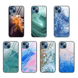 Marble Pattern Glass Protective Phone Case, For iPhone 15 Plus, For iPhone 15