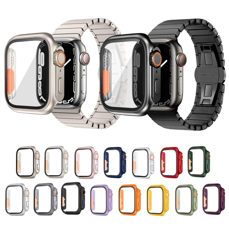 Tempered Film Hybrid PC Integrated Watch Case, For Apple Watch Series 6 / 5 / 4 / SE 44mm, For Apple Watch Series 6 / 5 / 4 / SE 40mm, For Apple Watch Series 9 / 8 / 7 45mm, For Apple Watch Series 9 / 8 / 7 41mm