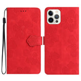 Flower Embossing Pattern Leather Phone Case, For iPhone 13 Pro, For iPhone 13