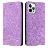 Ethnic Embossed Adsorption Leather Phone Case, For iPhone 15 Pro Max, For iPhone 15 Pro, For iPhone 15 Plus, For iPhone 15