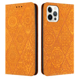 Ethnic Embossed Adsorption Leather Phone Case, For iPhone 15 Pro Max, For iPhone 15 Pro, For iPhone 15 Plus, For iPhone 15