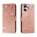 Lace Flower Embossing Flip Leather Phone Case, For iPhone 16, For iPhone 15 Pro Max, For iPhone 15 Pro, For iPhone 15 Plus, For iPhone 15
