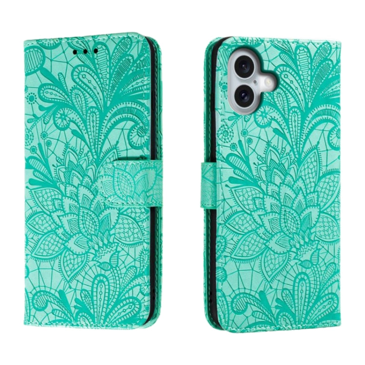 Lace Flower Embossing Flip Leather Phone Case, For iPhone 17e / 16e, For iPhone 17 Pro Max, For iPhone 17 Pro, For iPhone 17, For iPhone Air, For iPhone 16 Pro Max, For iPhone 16 Pro, For iPhone 16 Plus