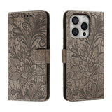 Lace Flower Embossing Flip Leather Phone Case, For iPhone 17e / 16e, For iPhone 17 Pro Max, For iPhone 17 Pro, For iPhone 17, For iPhone Air, For iPhone 16 Pro Max, For iPhone 16 Pro, For iPhone 16 Plus