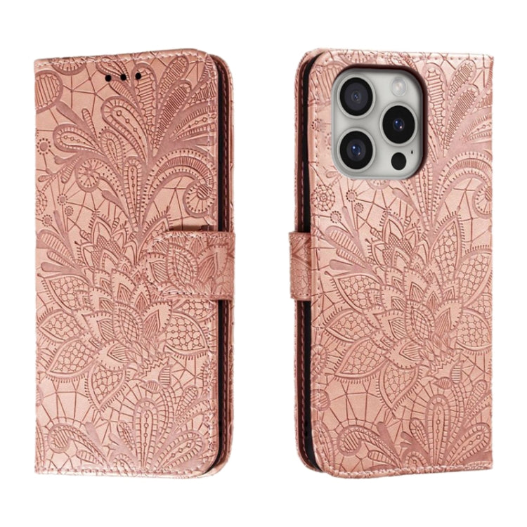 Lace Flower Embossing Flip Leather Phone Case, For iPhone 17e / 16e, For iPhone 17 Pro Max, For iPhone 17 Pro, For iPhone 17, For iPhone Air, For iPhone 16 Pro Max, For iPhone 16 Pro, For iPhone 16 Plus