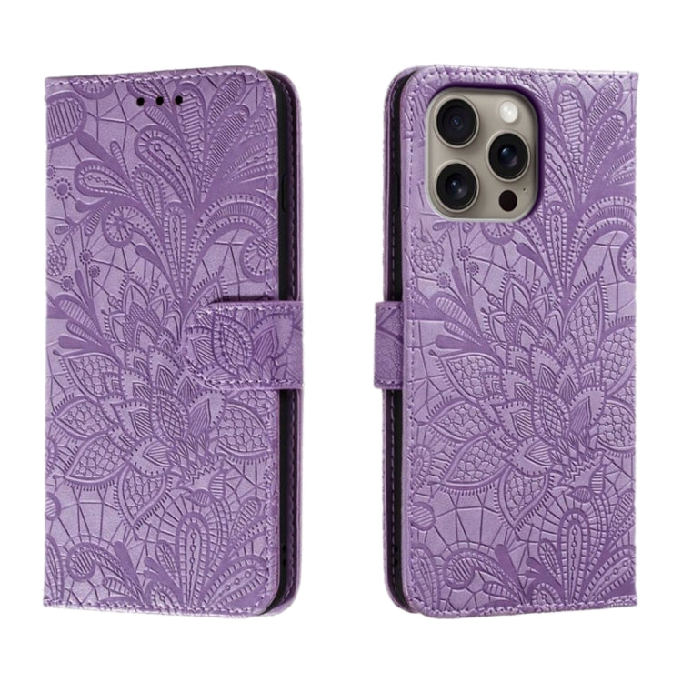 Lace Flower Embossing Flip Leather Phone Case, For iPhone 17e / 16e, For iPhone 17 Pro Max, For iPhone 17 Pro, For iPhone 17, For iPhone Air, For iPhone 16 Pro Max, For iPhone 16 Pro, For iPhone 16 Plus