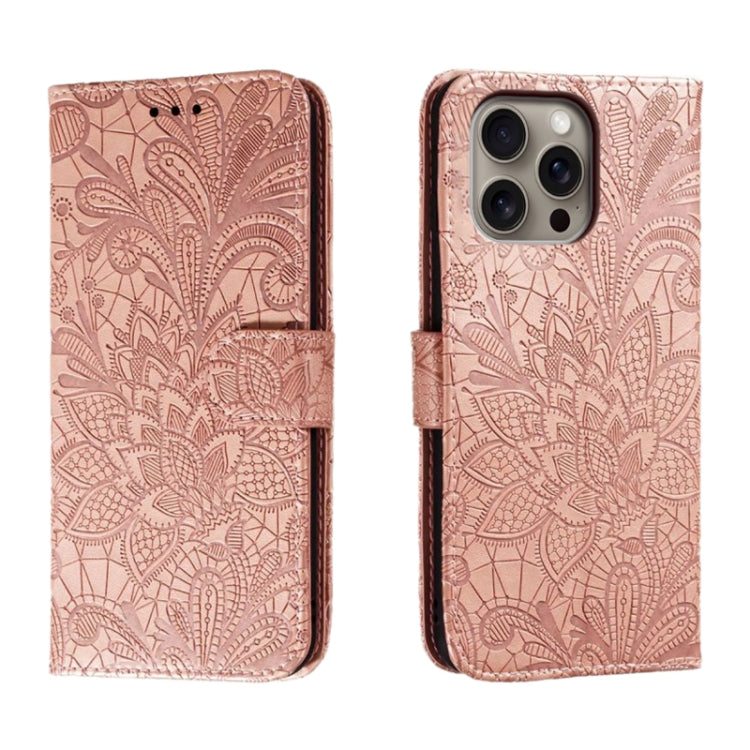 Lace Flower Embossing Flip Leather Phone Case, For iPhone 17e / 16e, For iPhone 17 Pro Max, For iPhone 17 Pro, For iPhone 17, For iPhone Air, For iPhone 16 Pro Max, For iPhone 16 Pro, For iPhone 16 Plus