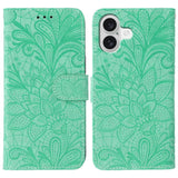 Lace Flower Embossing Flip Leather Phone Case, For iPhone 17e / 16e, For iPhone 17 Pro Max, For iPhone 17 Pro, For iPhone 17, For iPhone Air, For iPhone 16 Pro Max, For iPhone 16 Pro, For iPhone 16 Plus