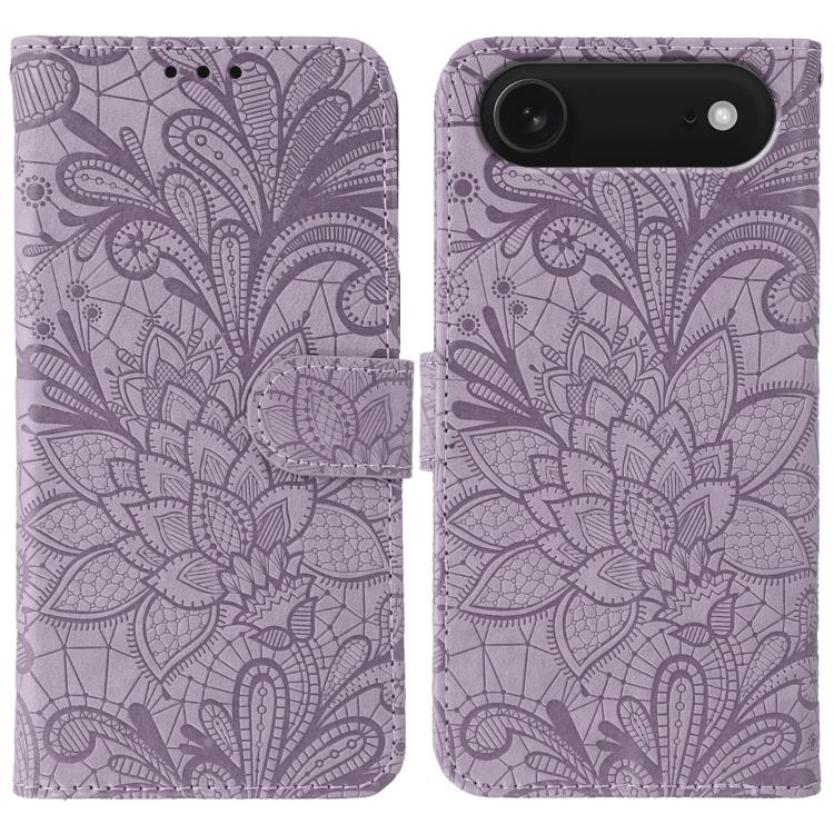 Lace Flower Embossing Flip Leather Phone Case, For iPhone 17e / 16e, For iPhone 17 Pro Max, For iPhone 17 Pro, For iPhone 17, For iPhone Air, For iPhone 16 Pro Max, For iPhone 16 Pro, For iPhone 16 Plus