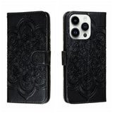Sun Mandala Embossing Leather Phone Case, For iPhone 16e / 17e, For iPhone 17 Pro Max, For iPhone 17 Pro, For iPhone 17, For iPhone Air, For iPhone 15 Pro Max