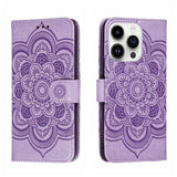 Sun Mandala Embossing Leather Phone Case, For iPhone 16e / 17e, For iPhone 17 Pro Max, For iPhone 17 Pro, For iPhone 17, For iPhone Air, For iPhone 15 Pro Max