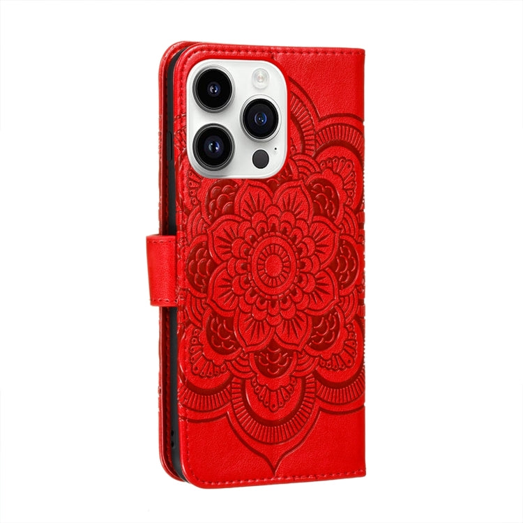 Sun Mandala Embossing Leather Phone Case, For iPhone 15 Pro, For iPhone 15 Plus, For iPhone 15