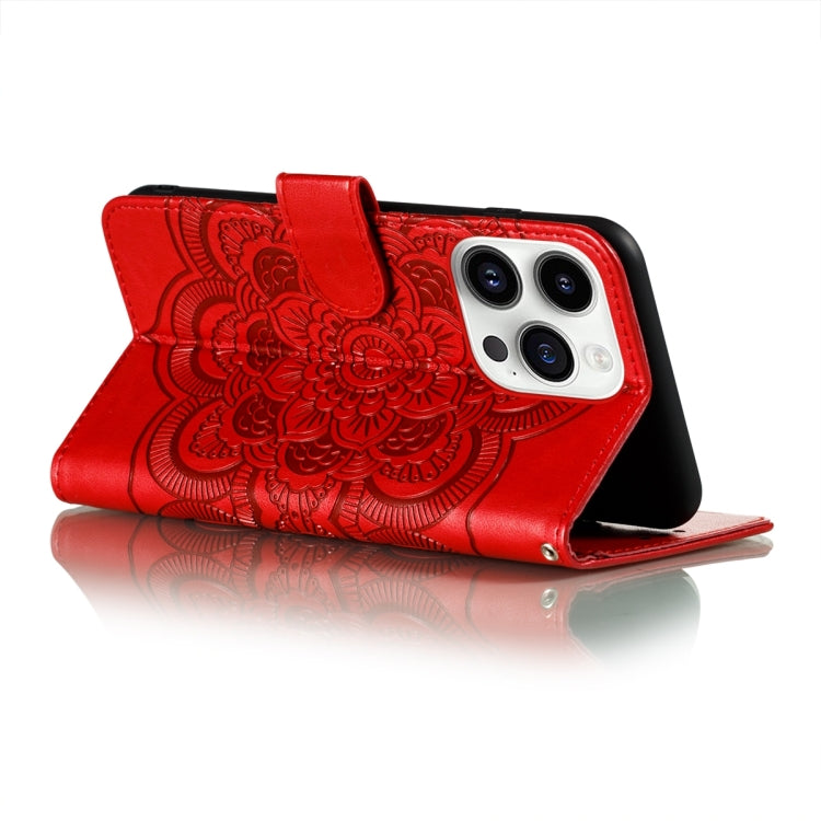 Sun Mandala Embossing Leather Phone Case, For iPhone 15 Pro, For iPhone 15 Plus, For iPhone 15