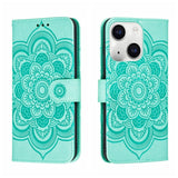 Sun Mandala Embossing Leather Phone Case, For iPhone 15 Pro, For iPhone 15 Plus, For iPhone 15