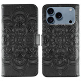 Sun Mandala Embossing Leather Phone Case, For iPhone 16e / 17e, For iPhone 17 Pro Max, For iPhone 17 Pro, For iPhone 17, For iPhone Air, For iPhone 15 Pro Max