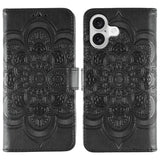 Sun Mandala Embossing Leather Phone Case, For iPhone 16e / 17e, For iPhone 17 Pro Max, For iPhone 17 Pro, For iPhone 17, For iPhone Air, For iPhone 15 Pro Max
