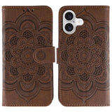 Sun Mandala Embossing Leather Phone Case, For iPhone 16e / 17e, For iPhone 17 Pro Max, For iPhone 17 Pro, For iPhone 17, For iPhone Air, For iPhone 15 Pro Max
