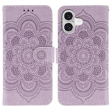 Sun Mandala Embossing Leather Phone Case, For iPhone 16e / 17e, For iPhone 17 Pro Max, For iPhone 17 Pro, For iPhone 17, For iPhone Air, For iPhone 15 Pro Max