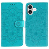 Sun Mandala Embossing Leather Phone Case, For iPhone 16e / 17e, For iPhone 17 Pro Max, For iPhone 17 Pro, For iPhone 17, For iPhone Air, For iPhone 15 Pro Max