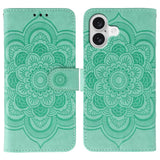 Sun Mandala Embossing Leather Phone Case, For iPhone 16e / 17e, For iPhone 17 Pro Max, For iPhone 17 Pro, For iPhone 17, For iPhone Air, For iPhone 15 Pro Max