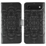Sun Mandala Embossing Leather Phone Case, For iPhone 16e / 17e, For iPhone 17 Pro Max, For iPhone 17 Pro, For iPhone 17, For iPhone Air, For iPhone 15 Pro Max