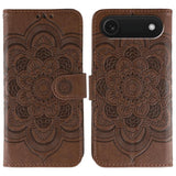 Sun Mandala Embossing Leather Phone Case, For iPhone 16e / 17e, For iPhone 17 Pro Max, For iPhone 17 Pro, For iPhone 17, For iPhone Air, For iPhone 15 Pro Max