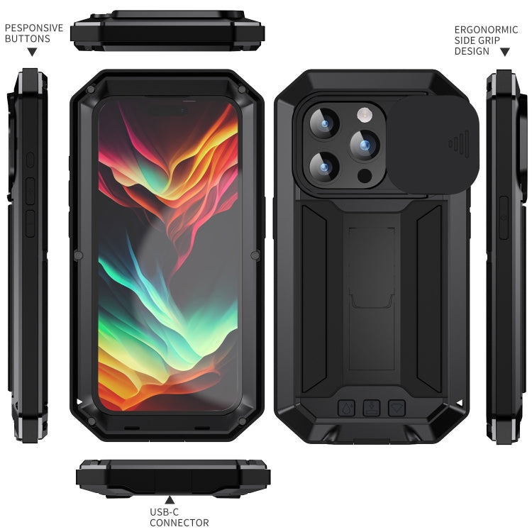 R-JUST Sliding Camera IP54 Life Waterproof Holder Phone Case, For iPhone 15 Pro Max, For iPhone 15 Pro, For iPhone 15 Plus, For iPhone 15