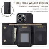 DG.MING M1 Series 3-Fold Multi Card Wallet Leather Phone Case, For iPhone 15 Pro Max, For iPhone 15 Pro, For iPhone 15 Plus, For iPhone 15