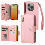 Rivet Buckle 9 Cards Three Fold Leather Phone Case, For iPhone 15 Pro Max, For iPhone 15 Pro, For iPhone 15 Plus, For iPhone 15
