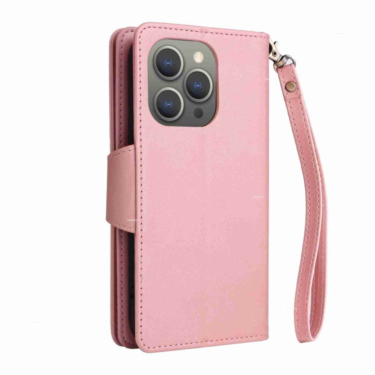 Rivet Buckle 9 Cards Three Fold Leather Phone Case, For iPhone 15 Pro Max, For iPhone 15 Pro, For iPhone 15 Plus, For iPhone 15