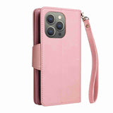 Rivet Buckle 9 Cards Three Fold Leather Phone Case, For iPhone 15 Pro Max, For iPhone 15 Pro, For iPhone 15 Plus, For iPhone 15