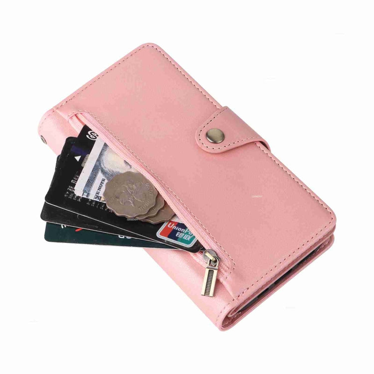 Rivet Buckle 9 Cards Three Fold Leather Phone Case, For iPhone 15 Pro Max, For iPhone 15 Pro, For iPhone 15 Plus, For iPhone 15