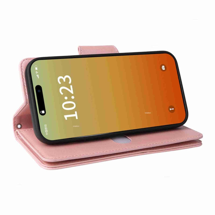 Rivet Buckle 9 Cards Three Fold Leather Phone Case, For iPhone 15 Pro Max, For iPhone 15 Pro, For iPhone 15 Plus, For iPhone 15