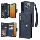 Rivet Buckle 9 Cards Three Fold Leather Phone Case, For iPhone 15 Pro Max, For iPhone 15 Pro, For iPhone 15 Plus, For iPhone 15