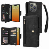 Rivet Buckle 9 Cards Three Fold Leather Phone Case, For iPhone 15 Pro Max, For iPhone 15 Pro, For iPhone 15 Plus, For iPhone 15