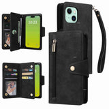 Rivet Buckle 9 Cards Three Fold Leather Phone Case, For iPhone 15 Pro Max, For iPhone 15 Pro, For iPhone 15 Plus, For iPhone 15