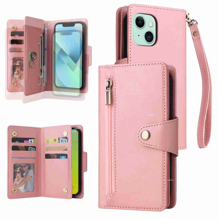 Rivet Buckle 9 Cards Three Fold Leather Phone Case, For iPhone 15 Pro Max, For iPhone 15 Pro, For iPhone 15 Plus, For iPhone 15