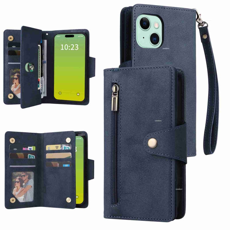 Rivet Buckle 9 Cards Three Fold Leather Phone Case, For iPhone 15 Pro Max, For iPhone 15 Pro, For iPhone 15 Plus, For iPhone 15
