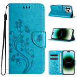 Butterfly Flower Pattern Flip Leather Phone Case, For iPhone 16 Pro, For iPhone 16 Plus, For iPhone 16, For iPhone 15 Pro Max, For iPhone 15 Pro, For iPhone 15 Plus