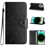 Butterfly Flower Pattern Flip Leather Phone Case, For iPhone 16 Pro, For iPhone 16 Plus, For iPhone 16, For iPhone 15 Pro Max, For iPhone 15 Pro, For iPhone 15 Plus
